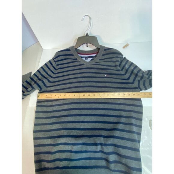 Tommy Hilfiger Flag Logo Striped Long Sleeves V-Neck Pima Cotton Sweater Men L - Picture 8 of 10